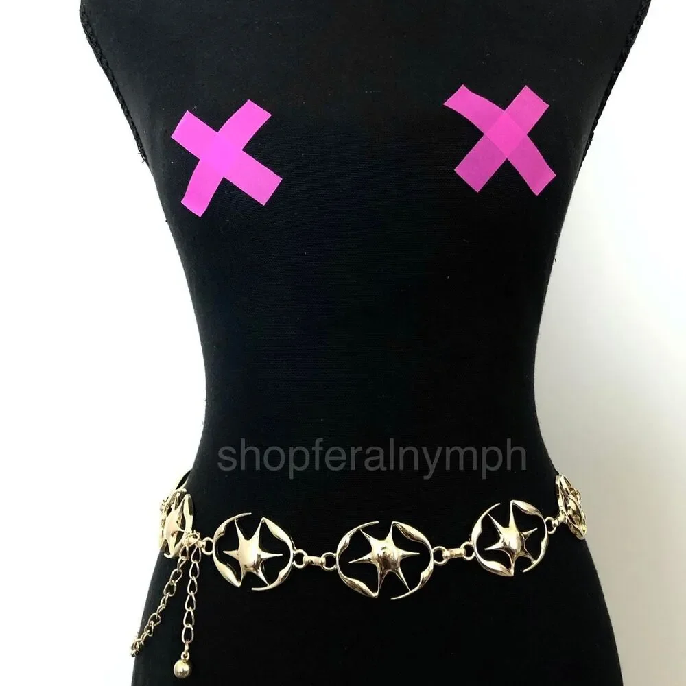 Y2K Celestial Liquid Gold Starburst Chain Belt, Fits 23.5–42.5 Inches, X7GA1218